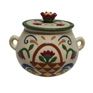 2004 Jim Shore Enesco Heartwood Creek Country Flower Jar Crock Candle Unburned